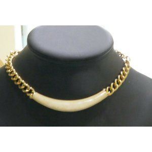 MCM Signed Goldette NY Necklace Enamel Center & Thick Golden Chain